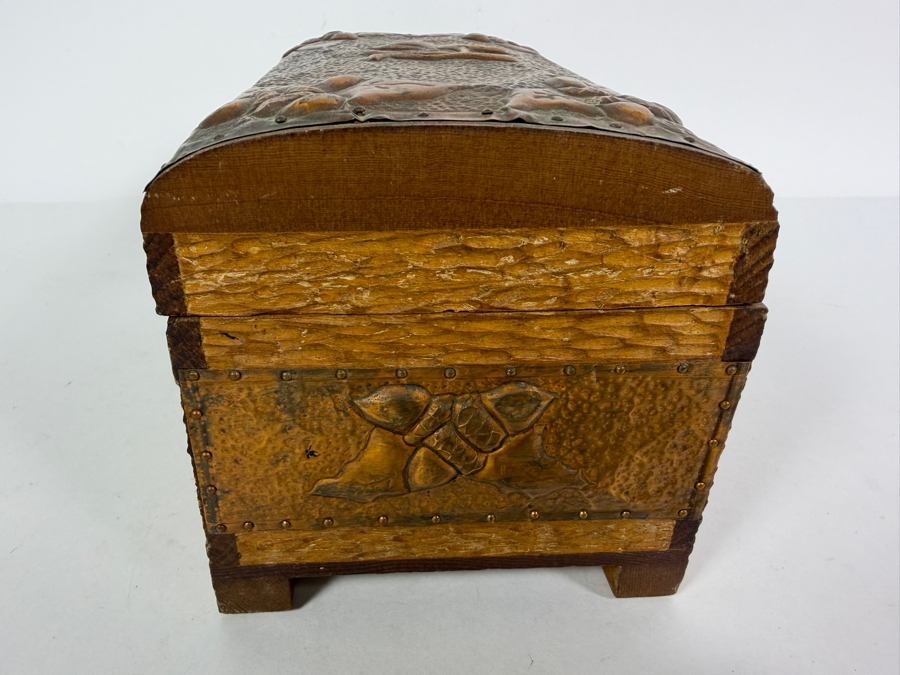 Antique Arts and Crafts Style Carved Wood and Embossed Copper Box 8.5W X 5D X 5H [Photo 8]