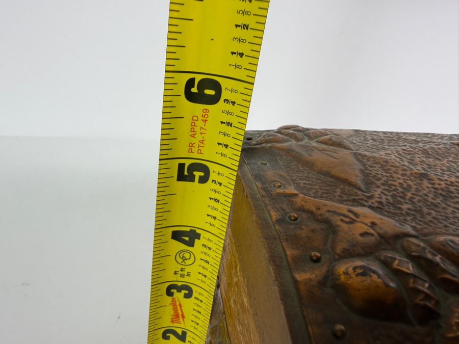 Antique Arts and Crafts Style Carved Wood and Embossed Copper Box 8.5W X 5D X 5H [Photo 13]