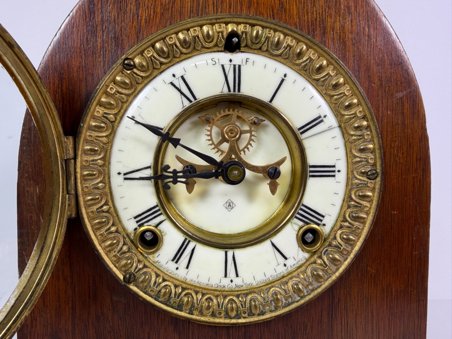 Antique Ansonia 'Henley' 8-day Shelf Mantel Clock Working 8W X 4D X 12.5H [Photo 2]