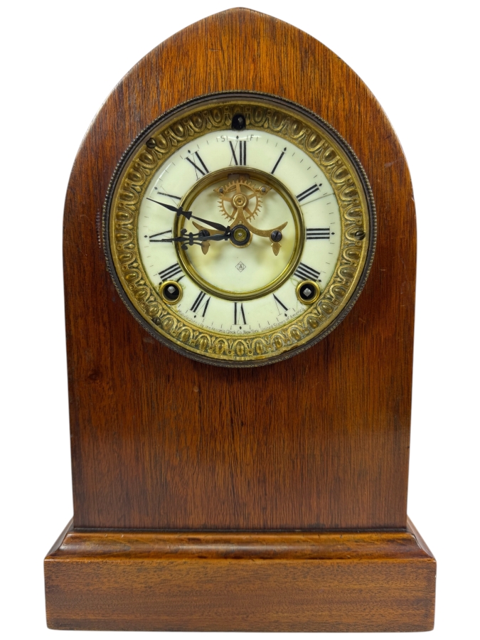 Antique Ansonia 'Henley' 8-day Shelf Mantel Clock Working 8W X 4D X 12.5H