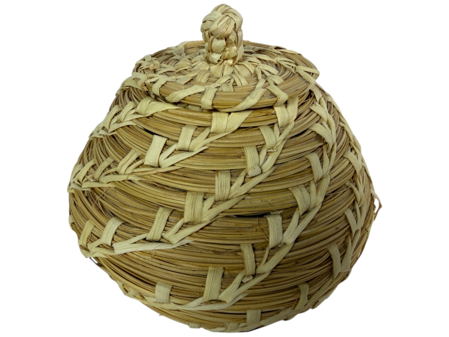 Handmade Long Leaf Southern Pine Needles Lidded Basket Titled 'Three Nut Tray' By Judy Mallow of North Carolina 5.5H