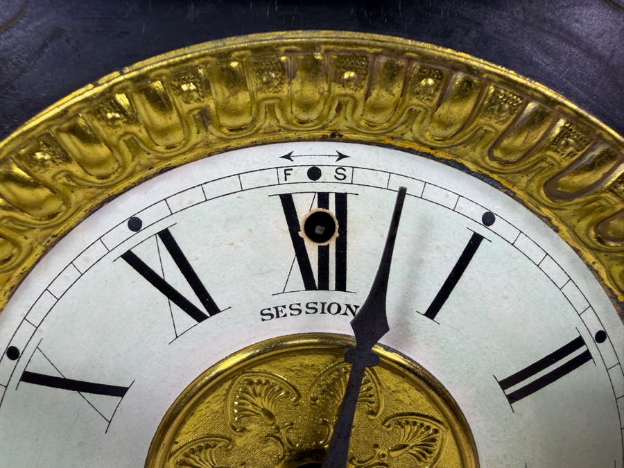Antique Sessions 8-day, Half-Hour Strike, Cathedral Gong Wooden Faux Marble Mantel Clock Not Working 18W X 6.5D X 11.5H [Photo 8]