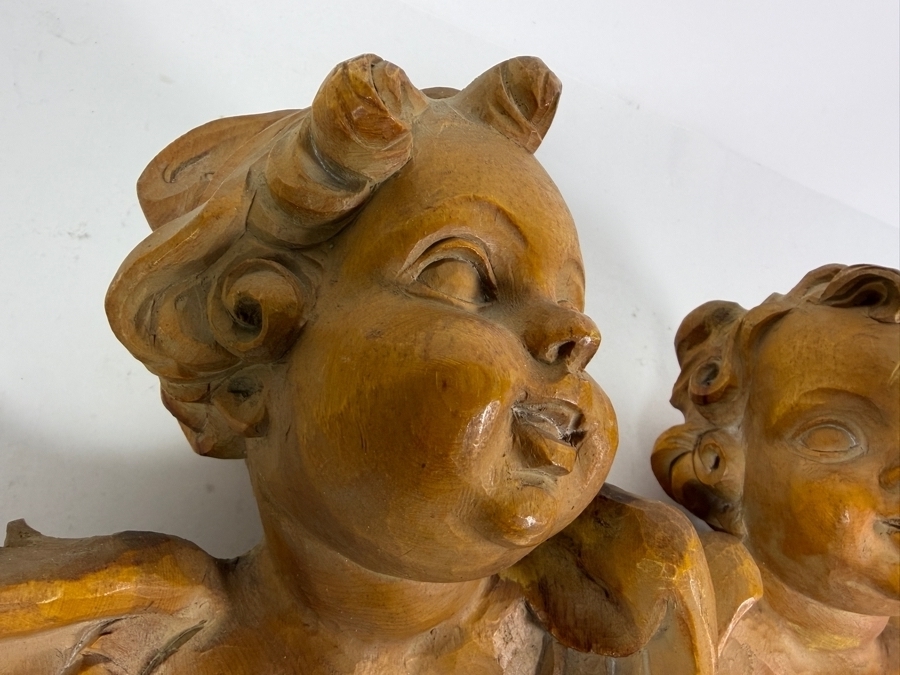 Vintage Hand Carved Wooden Cherub Wall Sculptures 8.5 X 7.5 [Photo 4]