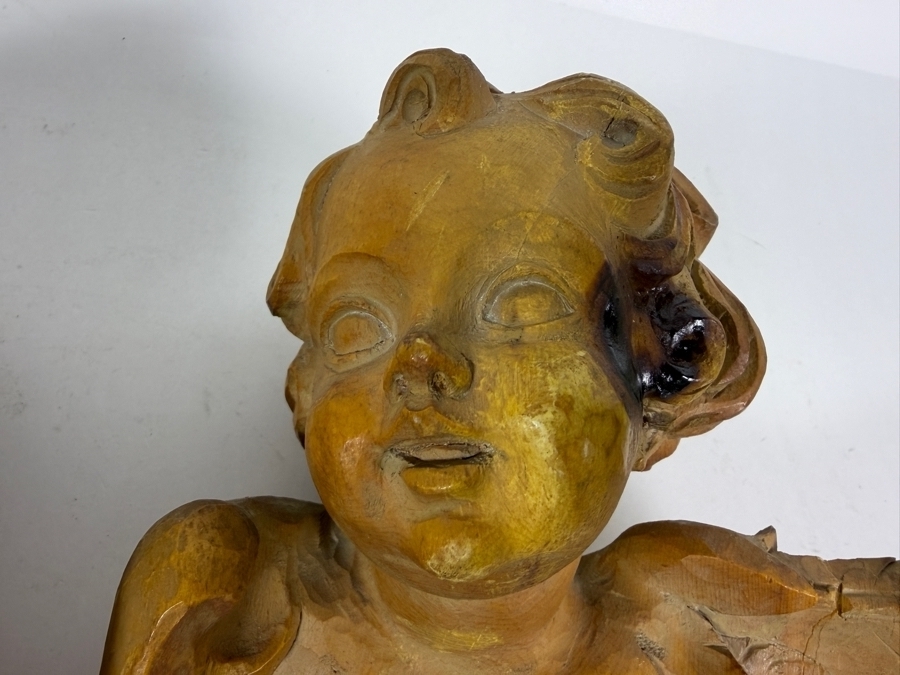 Vintage Hand Carved Wooden Cherub Wall Sculptures 8.5 X 7.5 [Photo 6]