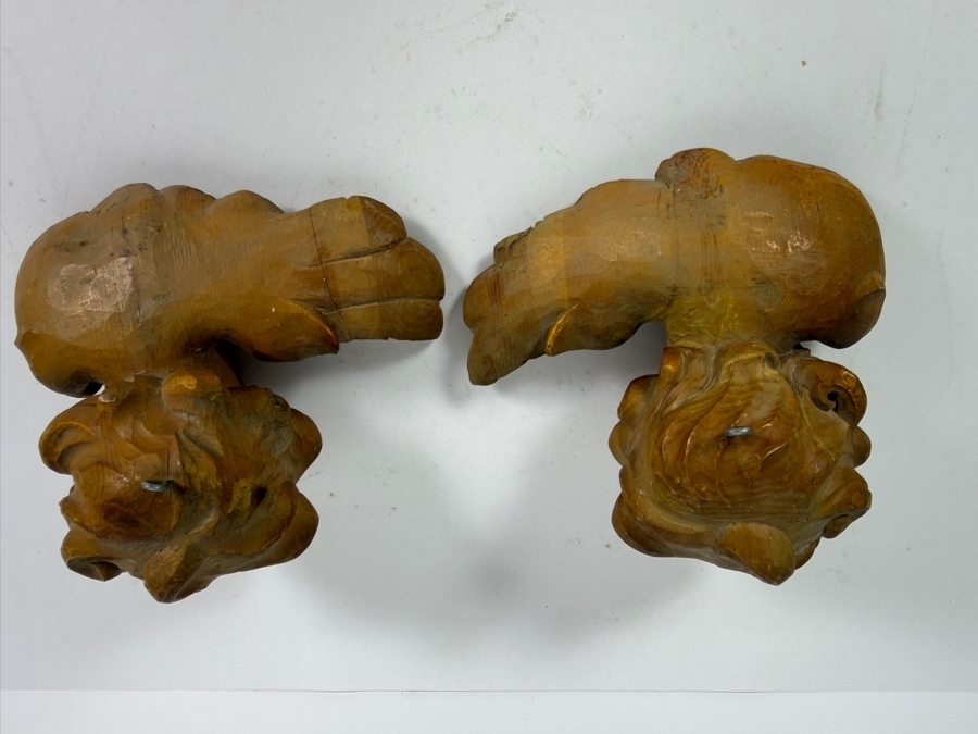Vintage Hand Carved Wooden Cherub Wall Sculptures 8.5 X 7.5 [Photo 8]