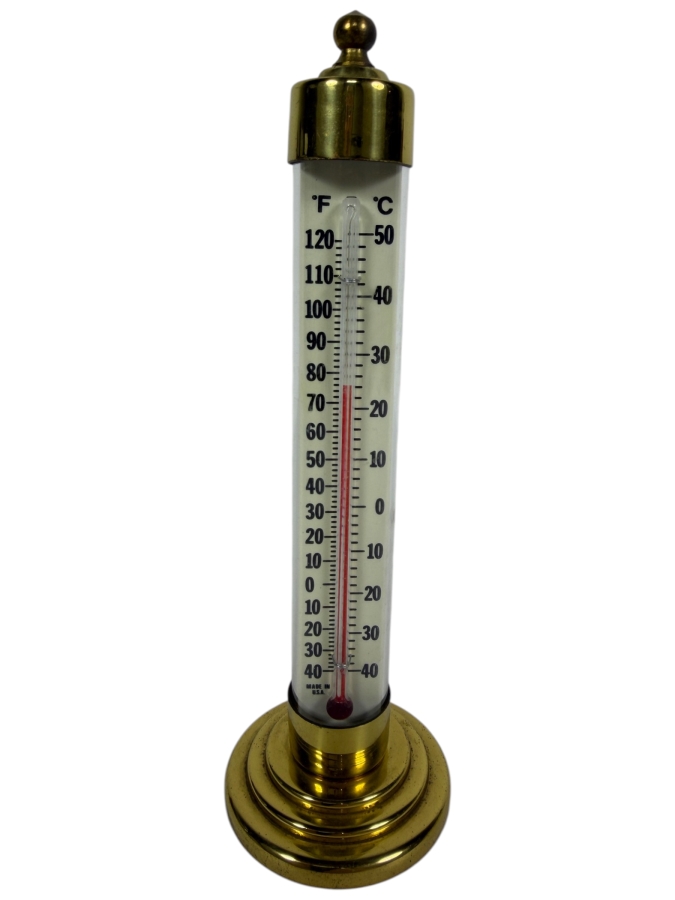 Vintage Conant Custom Brass Tabletop Thermometer 7.5H