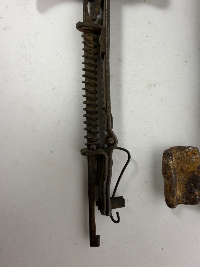 Antique Iron Skeleton Key 8'L and Antique Spring Loaded Device [Photo 4]