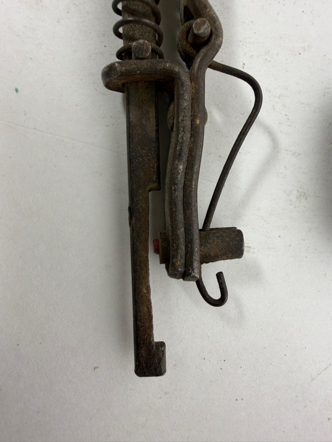 Antique Iron Skeleton Key 8'L and Antique Spring Loaded Device [Photo 5]