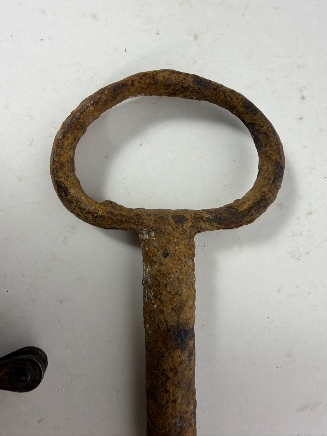 Antique Iron Skeleton Key 8'L and Antique Spring Loaded Device [Photo 7]
