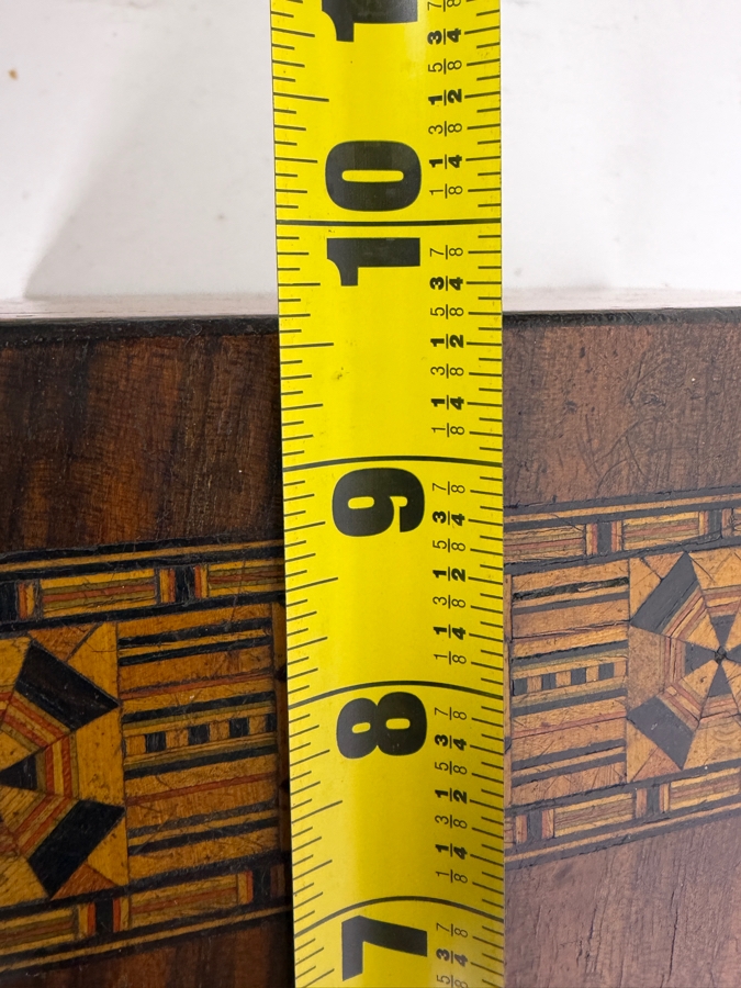 Antique 19th-century English Victorian Box Featuring Intricate Parquetry Banding and a Geometric Marquetry Medallion 9.75W X 6.75D X 5.25H [Photo 11]
