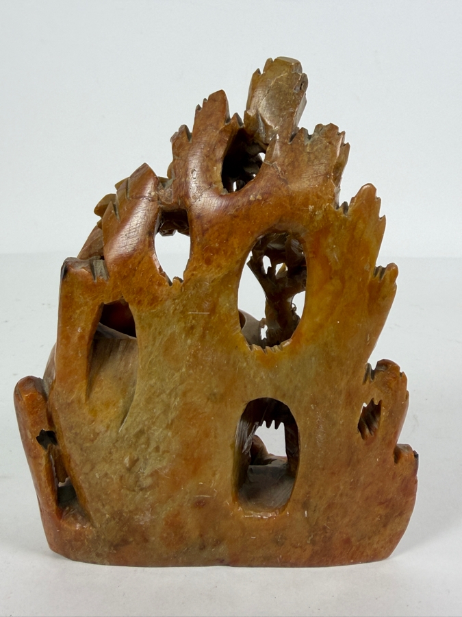 Vintage Chinese Carved Soapstone Sculptural Vase 5.5W X 6.5H [Photo 3]