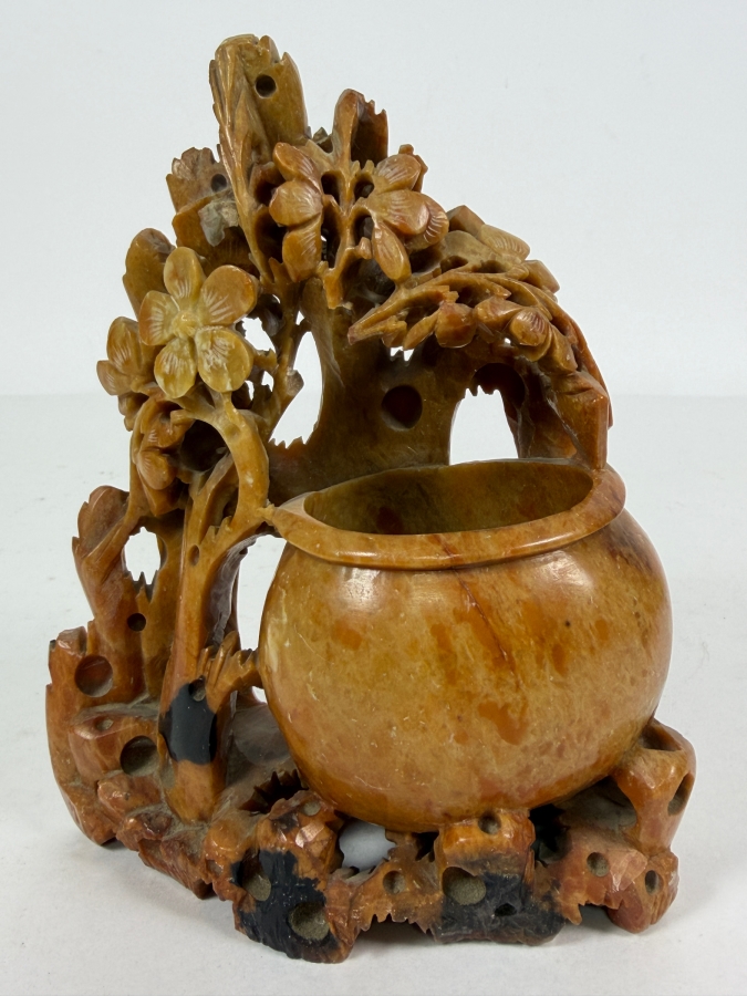 Vintage Chinese Carved Soapstone Sculptural Vase 5.5W X 6.5H [Photo 2]
