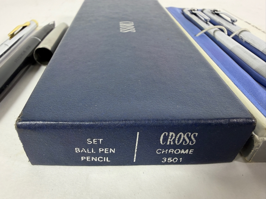 New Cross Chrome Ballpoint Pen and Mechanical Pencil Set With Rockwell Logo Branding, Parker Fountain Pen and Pierre Cardin Ballpoint Pen [Photo 4]