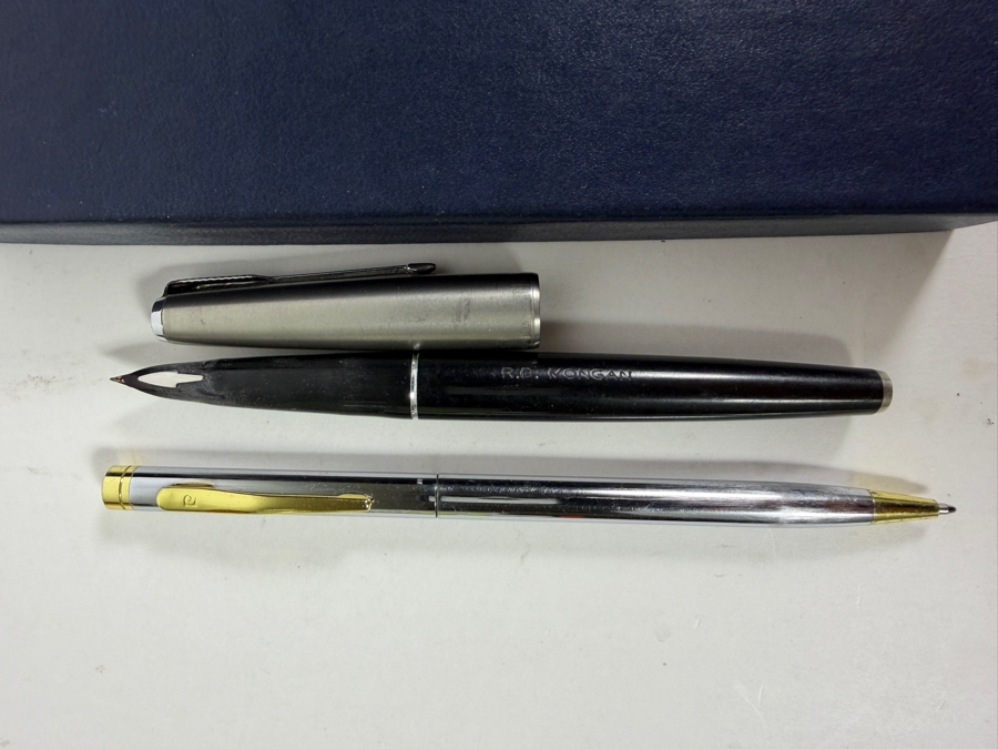 New Cross Chrome Ballpoint Pen and Mechanical Pencil Set With Rockwell Logo Branding, Parker Fountain Pen and Pierre Cardin Ballpoint Pen [Photo 5]