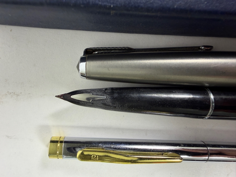 New Cross Chrome Ballpoint Pen and Mechanical Pencil Set With Rockwell Logo Branding, Parker Fountain Pen and Pierre Cardin Ballpoint Pen [Photo 6]