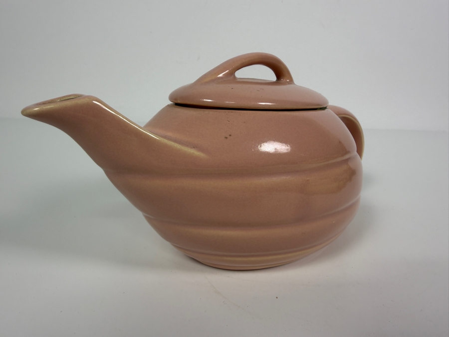 Vintage Art Deco Bauer Pottery Pink Aladdin Ceramic Teapot Made In USA 10'W X 5'H [Photo 2]