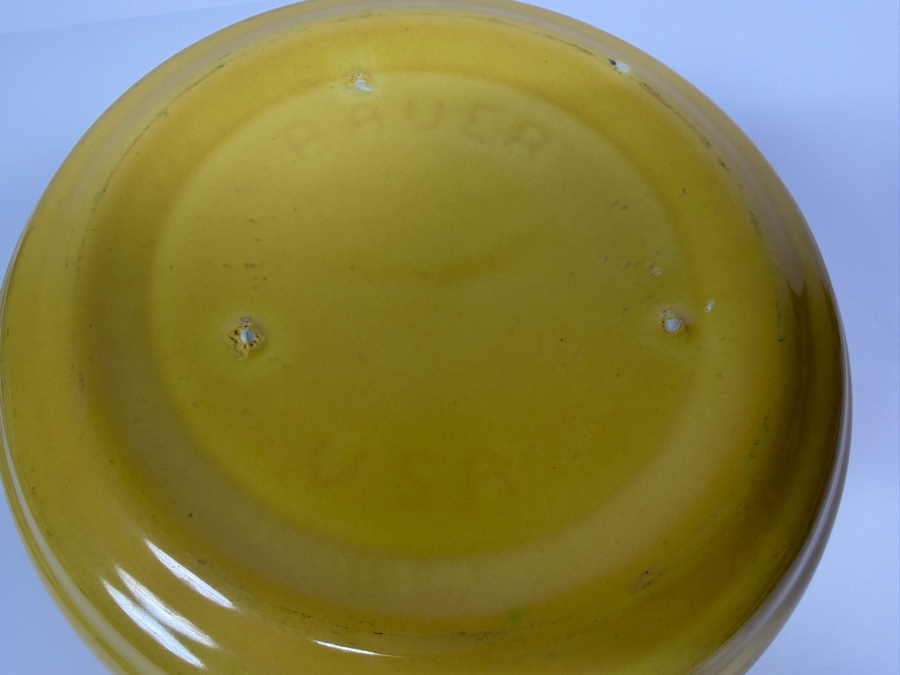 Vintage Bauer Pottery Ring Ware Yellow Gloss Casserole Baker Dish With Wooden Side Handles Made In USA 10'W X 4.5'H [Photo 4]