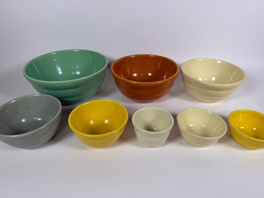 Collection Of Vintage Bauer Pottery Ring Ware Multicolor Ceramic Nesting Mixing Bowls Made In USA 3.5' - 9.5'W [Photo 2]