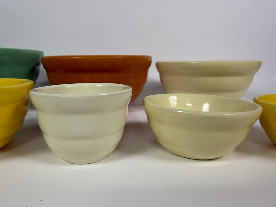 Collection Of Vintage Bauer Pottery Ring Ware Multicolor Ceramic Nesting Mixing Bowls Made In USA 3.5' - 9.5'W [Photo 5]
