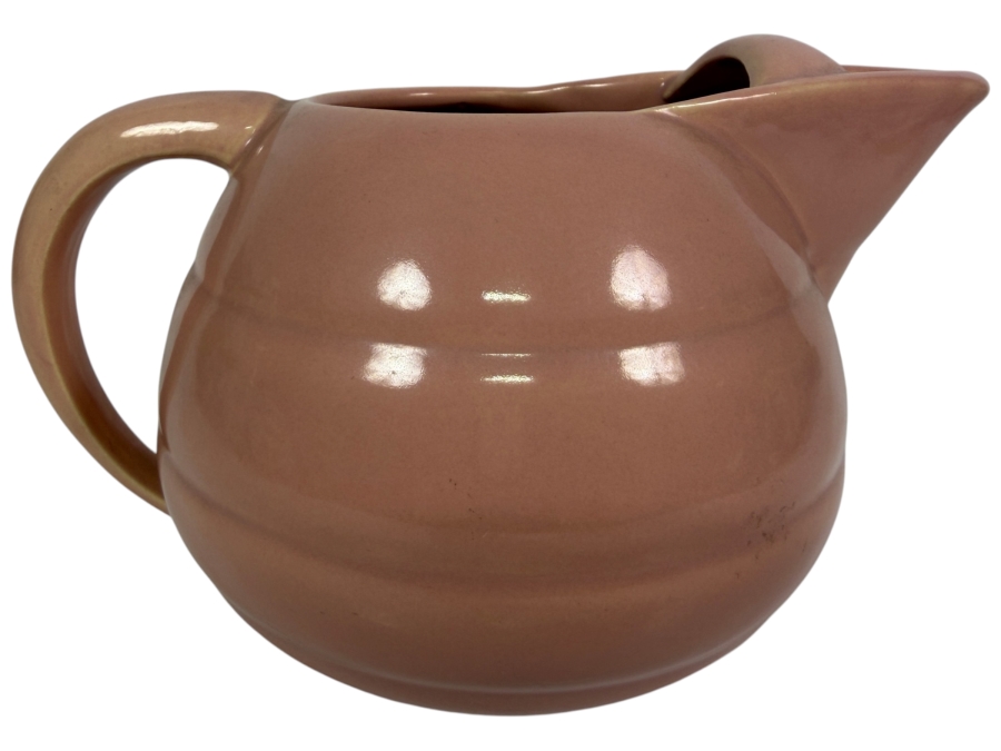 Vintage Bauer Pottery Pink Ring Ware Ceramic Ice Lip Beverage Pitcher Made In USA 5.5'H