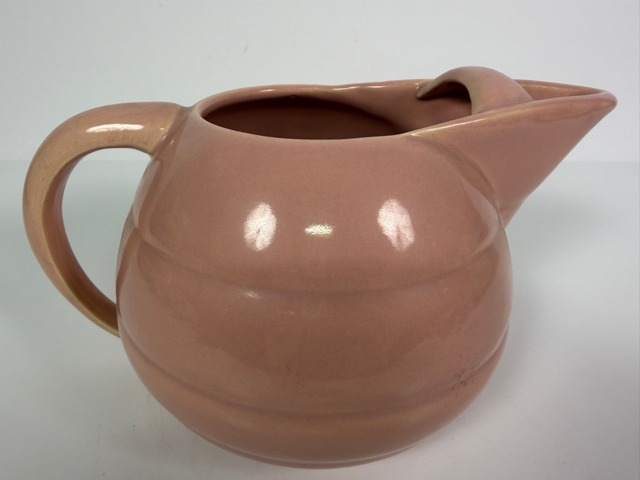 Vintage Bauer Pottery Pink Ring Ware Ceramic Ice Lip Beverage Pitcher Made In USA 5.5'H [Photo 2]