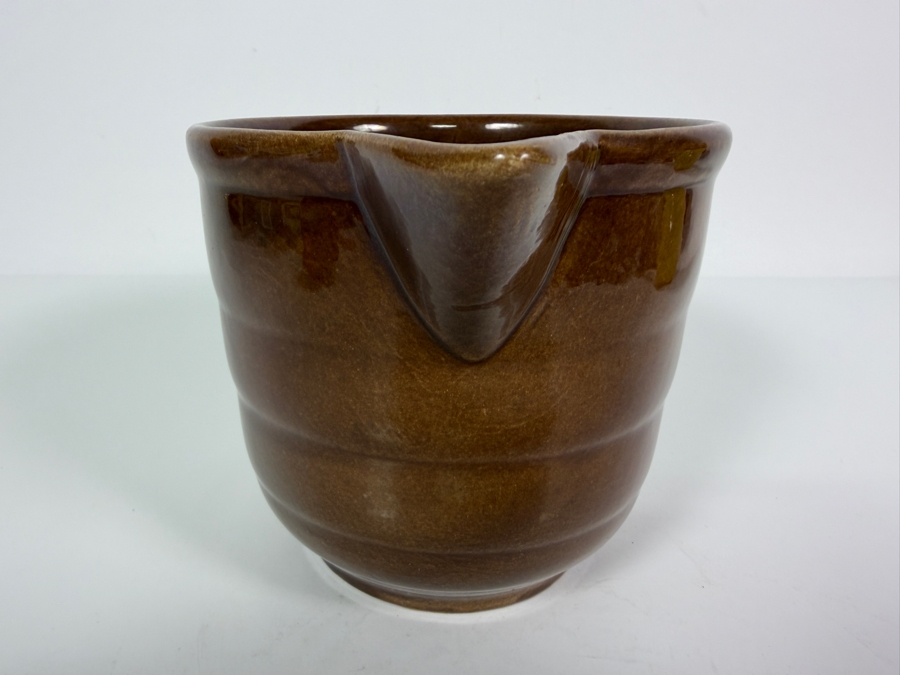 Vintage Bauer Pottery Gloss Brown Ring Ware Ceramic Batter Pitcher Made In USA 5'H [Photo 3]
