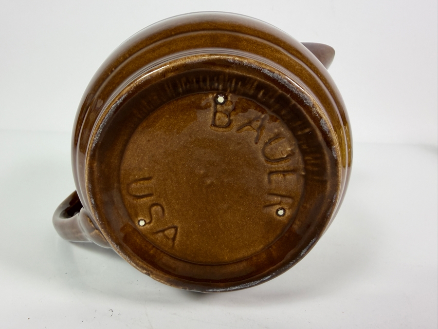 Vintage Bauer Pottery Gloss Brown Ring Ware Ceramic Batter Pitcher Made In USA 5'H [Photo 5]