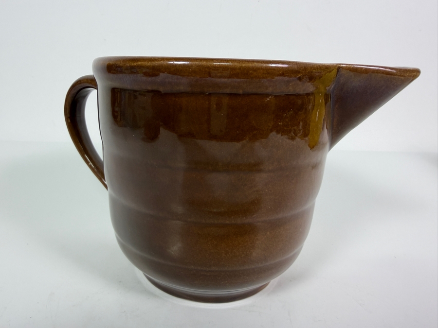 Vintage Bauer Pottery Gloss Brown Ring Ware Ceramic Batter Pitcher Made In USA 5'H [Photo 4]