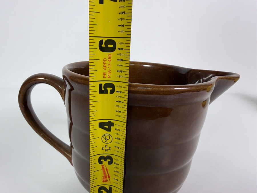 Vintage Bauer Pottery Gloss Brown Ring Ware Ceramic Batter Pitcher Made In USA 5'H [Photo 6]