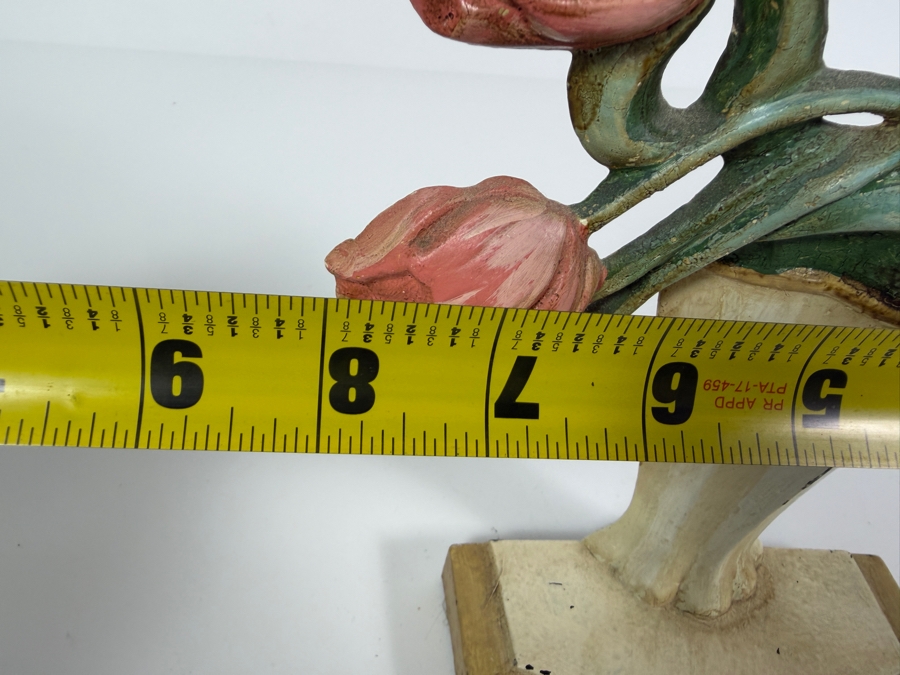 Antique Hubley No. 443 Hand Painted Cast Iron Tulips In A Vase Decorative Doorstop Made In USA 8'W X 10'H [Photo 5]