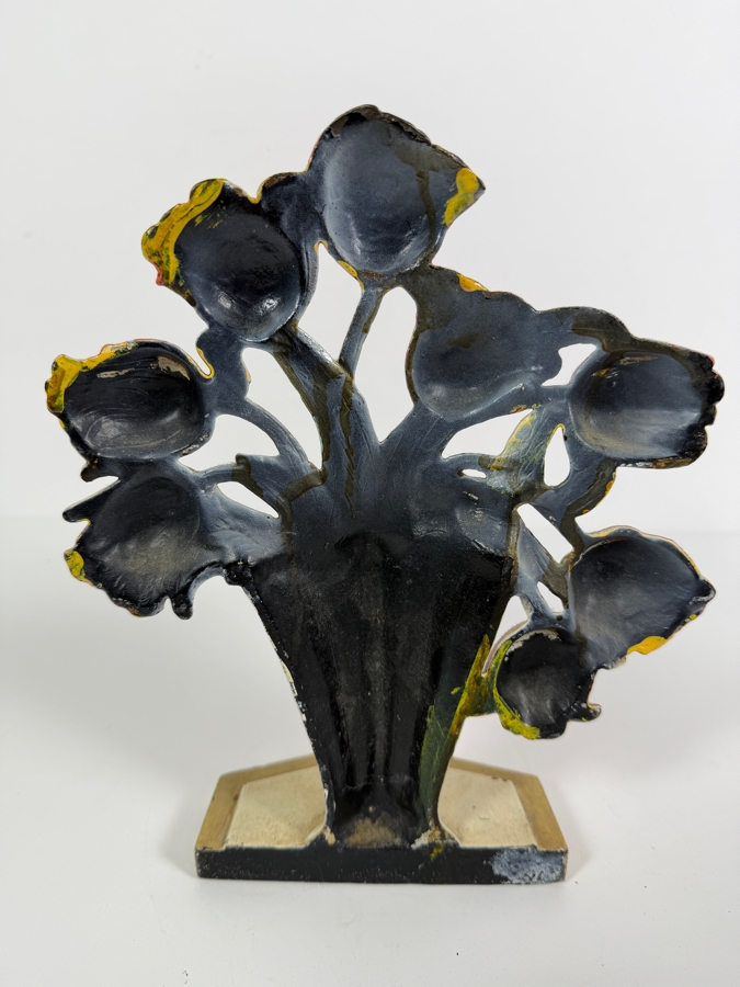 Antique Hubley No. 443 Hand Painted Cast Iron Tulips In A Vase Decorative Doorstop Made In USA 8'W X 10'H [Photo 3]