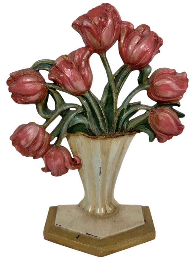 Antique Hubley No. 443 Hand Painted Cast Iron Tulips In A Vase Decorative Doorstop Made In USA 8'W X 10'H