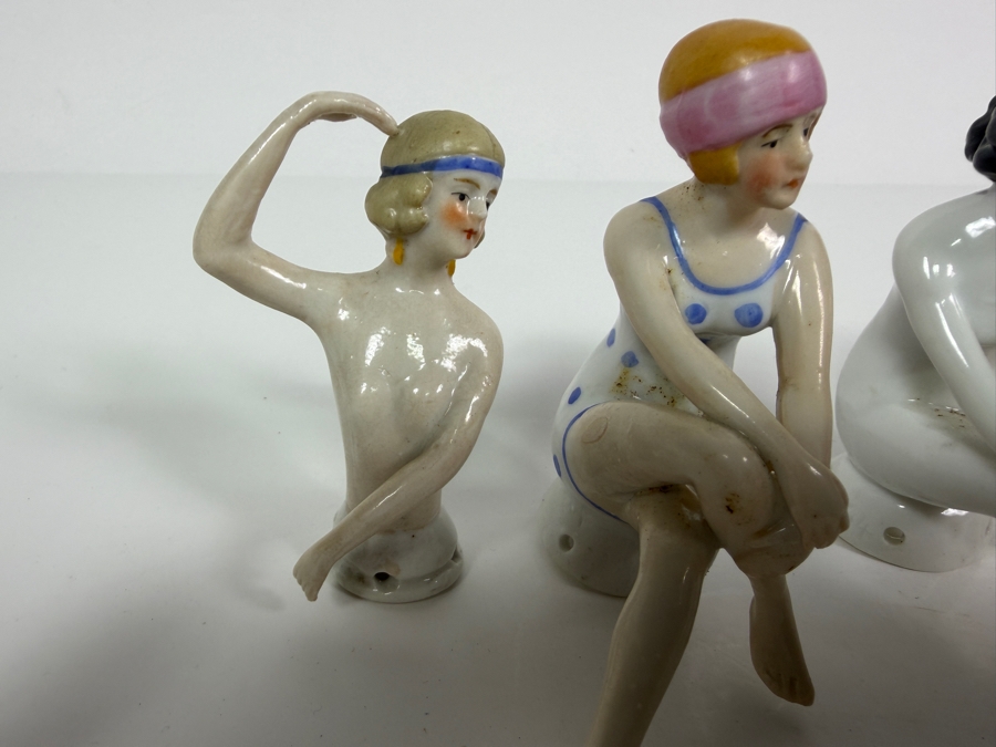 Collection Of Antique Art Deco Porcelain Bathing Beauty Half Pincushion Dolls Made In Germany 1' to 3'H [Photo 7]