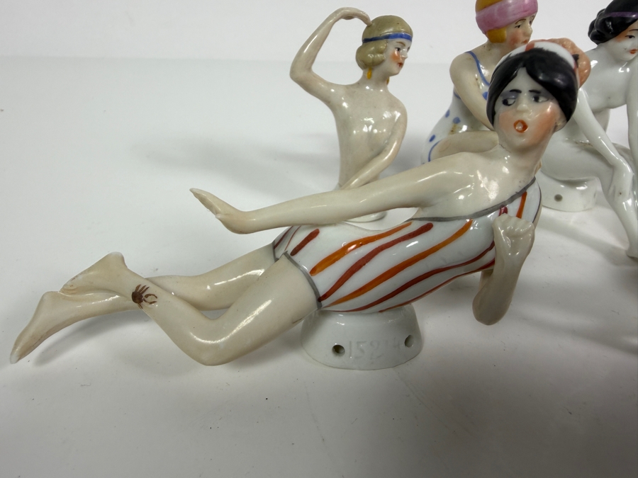 Collection Of Antique Art Deco Porcelain Bathing Beauty Half Pincushion Dolls Made In Germany 1' to 3'H [Photo 2]