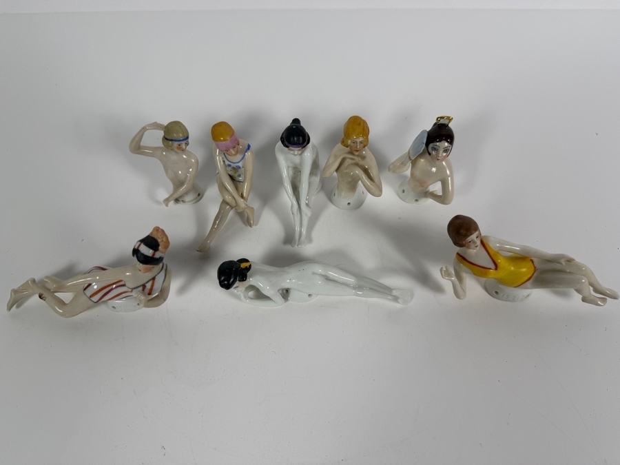 Collection Of Antique Art Deco Porcelain Bathing Beauty Half Pincushion Dolls Made In Germany 1' to 3'H [Photo 10]