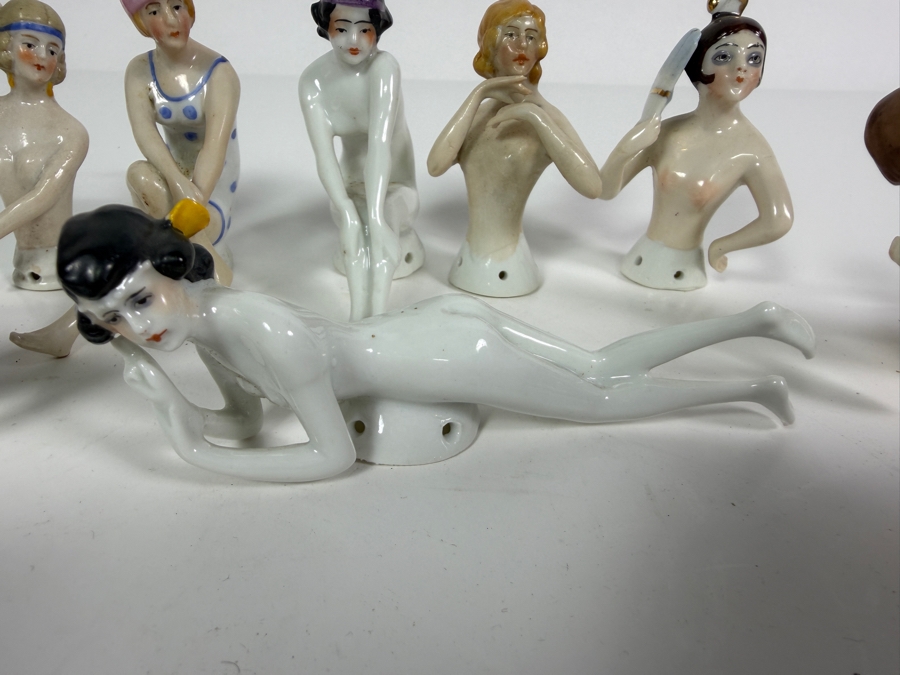 Collection Of Antique Art Deco Porcelain Bathing Beauty Half Pincushion Dolls Made In Germany 1' to 3'H [Photo 3]