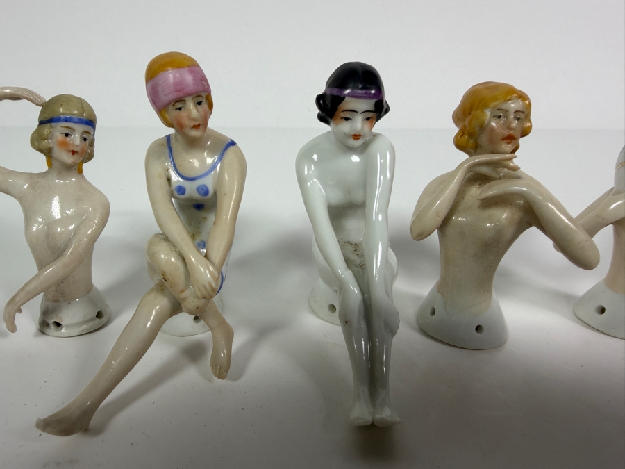 Collection Of Antique Art Deco Porcelain Bathing Beauty Half Pincushion Dolls Made In Germany 1' to 3'H [Photo 6]