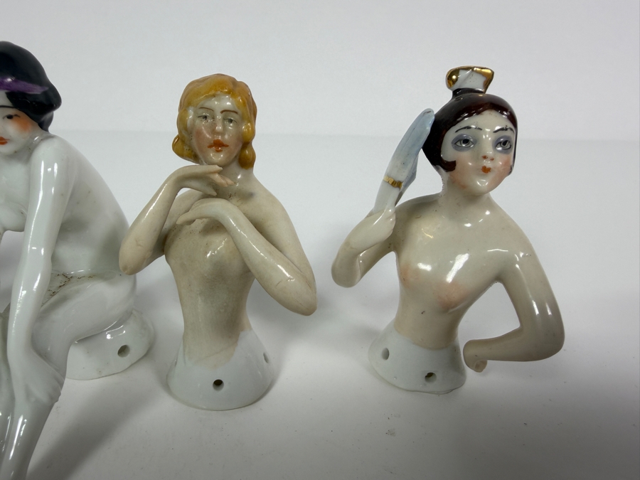 Collection Of Antique Art Deco Porcelain Bathing Beauty Half Pincushion Dolls Made In Germany 1' to 3'H [Photo 5]