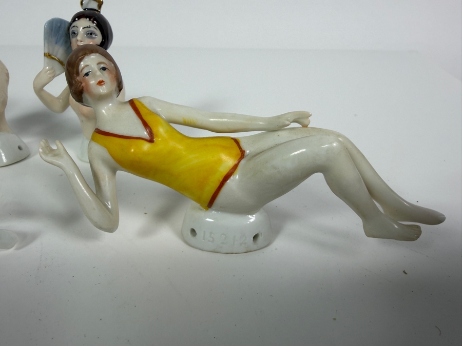 Collection Of Antique Art Deco Porcelain Bathing Beauty Half Pincushion Dolls Made In Germany 1' to 3'H [Photo 4]