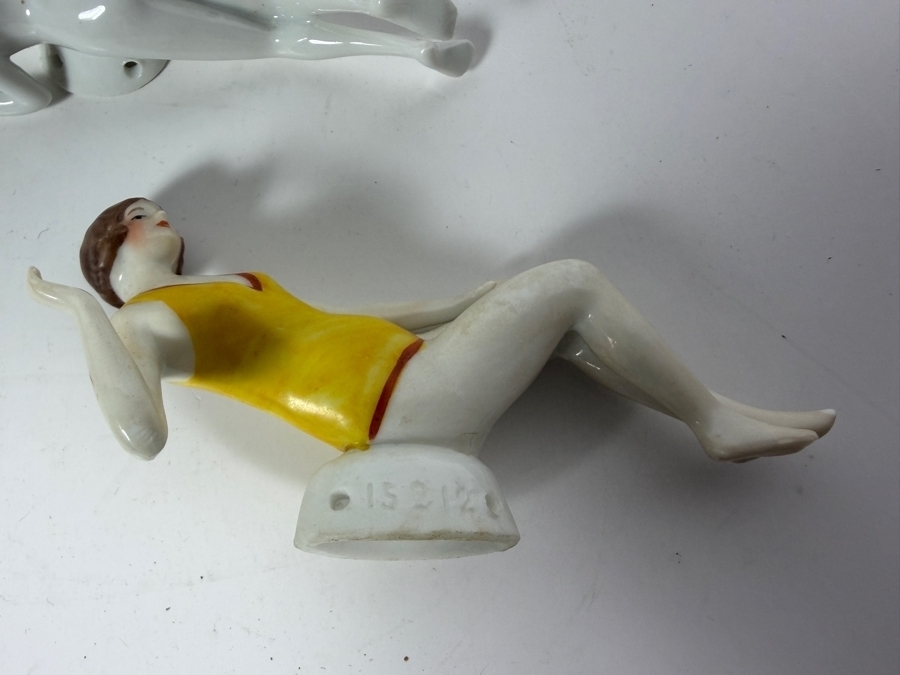 Collection Of Antique Art Deco Porcelain Bathing Beauty Half Pincushion Dolls Made In Germany 1' to 3'H [Photo 11]