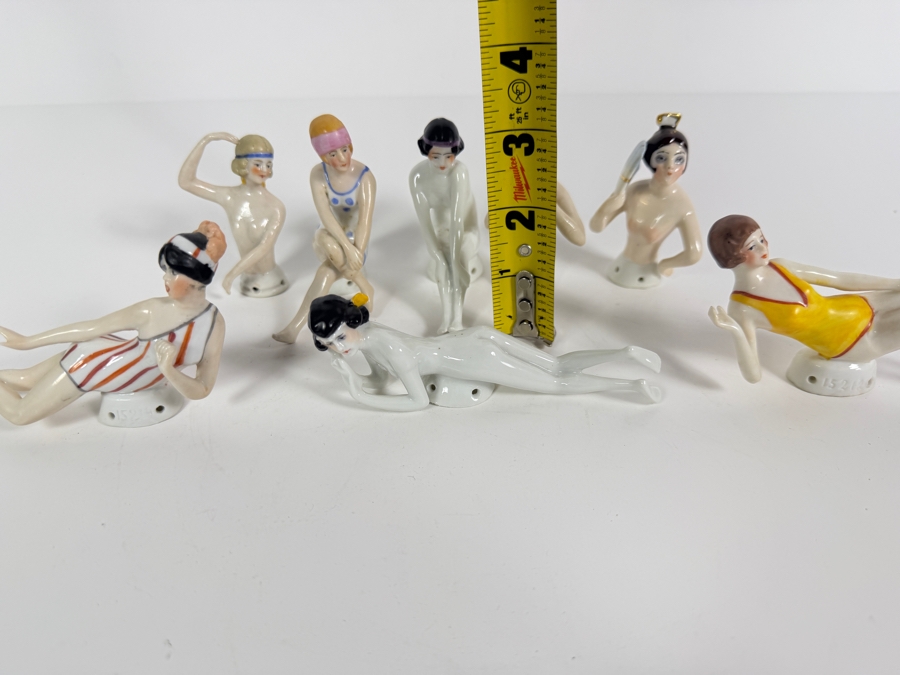 Collection Of Antique Art Deco Porcelain Bathing Beauty Half Pincushion Dolls Made In Germany 1' to 3'H [Photo 13]