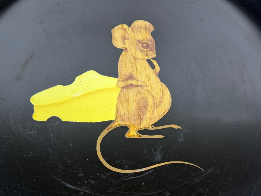 Vintage Couroc Of Monterey Black Phenolic Resin Round Mouse And Swiss Cheese Serving Tray Made In USA 10'W [Photo 2]