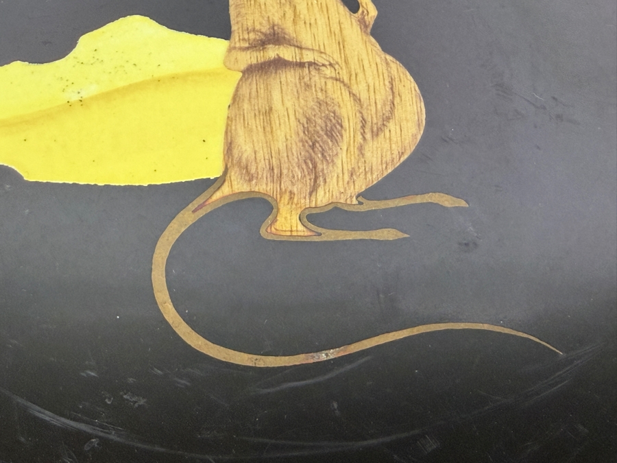Vintage Couroc Of Monterey Black Phenolic Resin Round Mouse And Swiss Cheese Serving Tray Made In USA 10'W [Photo 3]