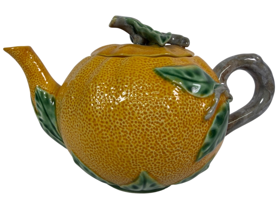 Vintage Bordallo Pinheiro Orange Citrus Fruit Shape Majolica Teapot Made In Portugal 5'H