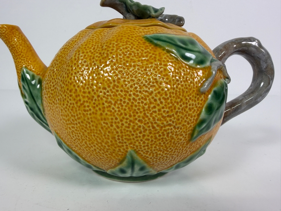 Vintage Bordallo Pinheiro Orange Citrus Fruit Shape Majolica Teapot Made In Portugal 5'H [Photo 4]