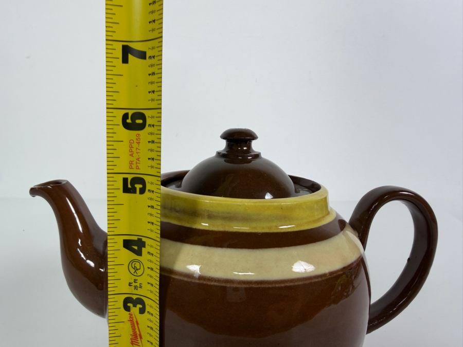 Vintage Alcock, Lindley & Bloor ALB Pottery Brown Drip Banded Ceramic Teapot Made In England 6'H [Photo 5]