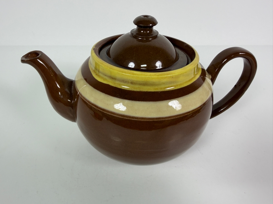 Vintage Alcock, Lindley & Bloor ALB Pottery Brown Drip Banded Ceramic Teapot Made In England 6'H [Photo 2]
