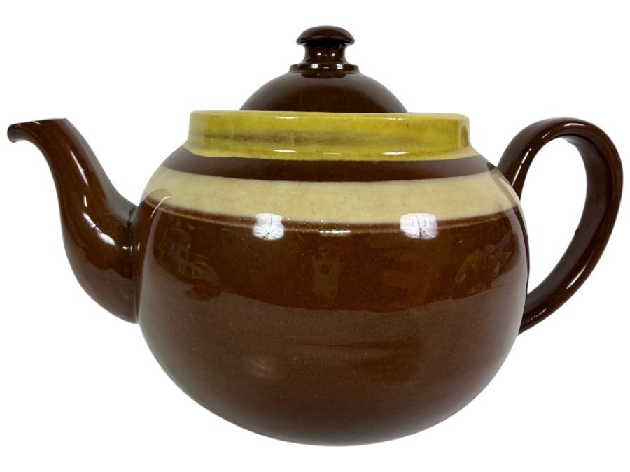 Vintage Alcock, Lindley & Bloor ALB Pottery Brown Drip Banded Ceramic Teapot Made In England 6'H