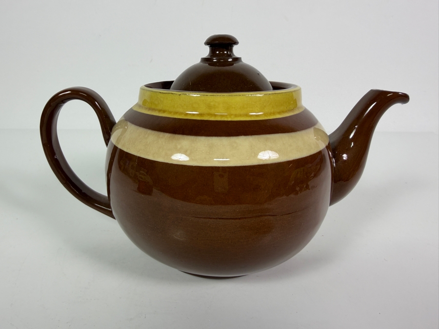Vintage Alcock, Lindley & Bloor ALB Pottery Brown Drip Banded Ceramic Teapot Made In England 6'H [Photo 3]