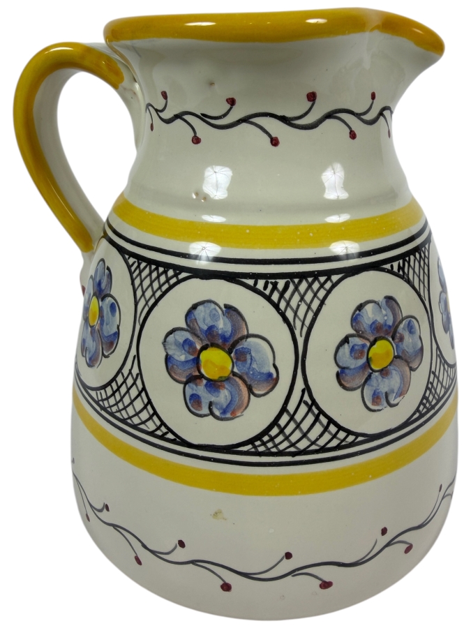 Vintage Frumpesa Talavera Hand Painted Floral Ceramic Water Beverage Pitcher Made In Spain 6.5'H